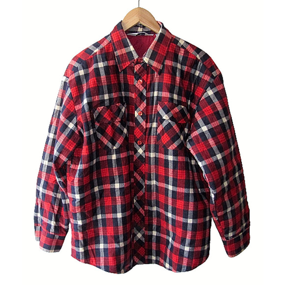 VINTAGE Herbert John Red Button Up Plaid Flannel Shirt Quilted Jacket - Size: XL